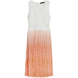 Desigual - Jurk - Oranje/Wit - 3/4 Lengte - Mouwloos