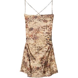 Bershka Jurk  beige / bruin / donkerbruin