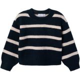 Gebreide Trui - Gestreept - Ronde Hals - Lange Mouwen - Ballonmouwen - Pluizig Gebreid