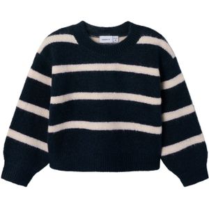 Gebreide Trui - Gestreept - Ronde Hals - Lange Mouwen - Ballonmouwen - Pluizig Gebreid