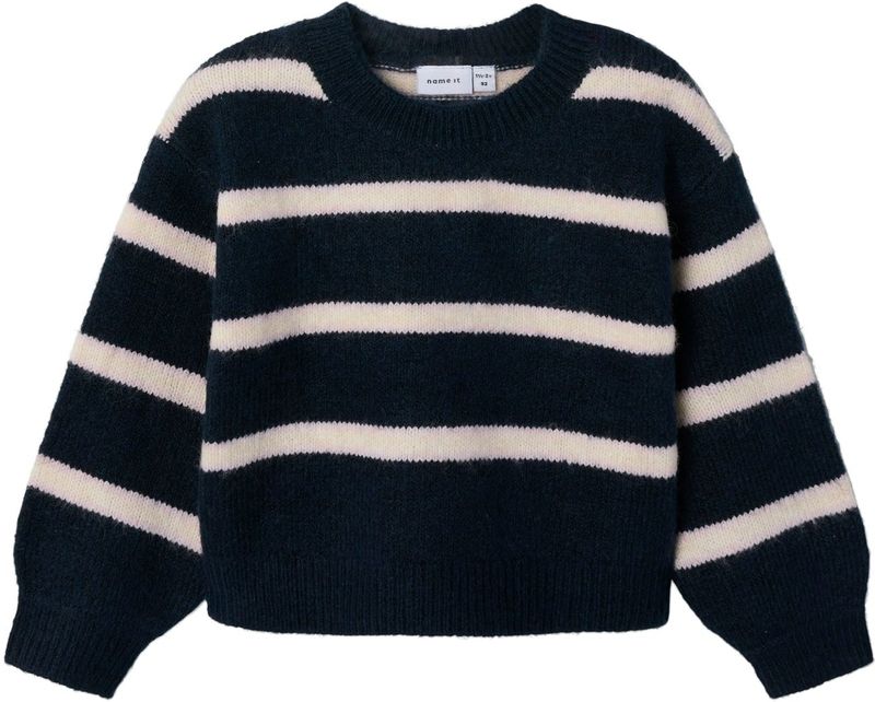 Gebreide Trui - Gestreept - Ronde Hals - Lange Mouwen - Ballonmouwen - Pluizig Gebreid