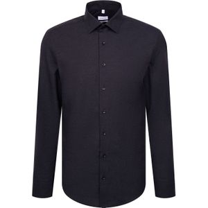 Seidensticker - Flanellen Overhemd - Donkerblauw - Slim Fit - Lange Mouwen - Kentkraag