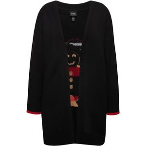 Ulla Popken Gebreid vest  lichtbruin / rood / zwart / wit