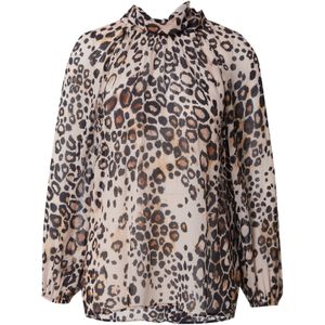 Marc Cain - Blouseshirt - Camel / Chocoladebruin / Zwart - Dierenprint