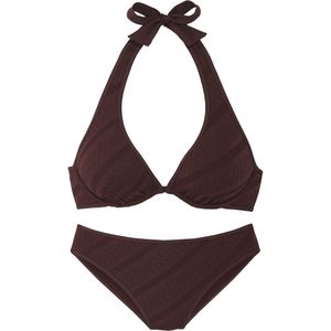 Beugelbikini - Bruin - Structuur Patroon - Met Sluiting Achter - Verwijderbare Softcups