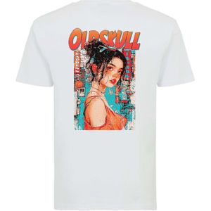 Oldskull Shirt 'Retro Pixel Lady'  blauw / rood / wit