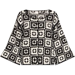 ICHI Gebreid vest 'Bandie'  beige / zwart