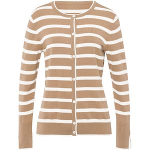 Cardigan - Camel/Ecru Gestreept - 70% Viscose, 30% Polyamide