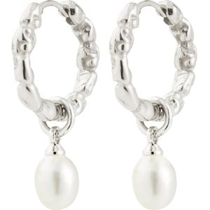 Pilgrim Oorbellen 'Shift'  zilver / parelwit