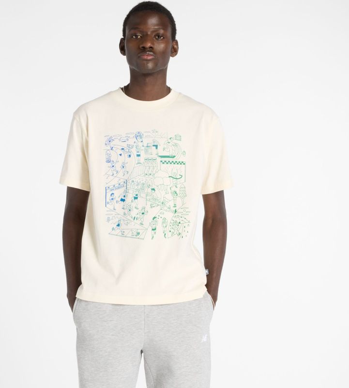 New Balance - Athletics Run Mural - Sportshirt - Beige - Blauw - Groen
