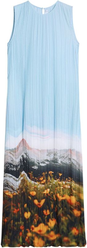 Jurken - Geplooide Midi-jurk - Mouwloos - Landschapprint - Gerecycled Polyester