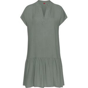 Kaki Blousejurk - Tuniekjurk - V-hals - Korte Mouwen - Volant