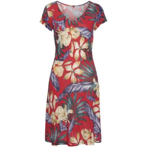 Lascana - Zomerjurk - Rood/blauw Gedessineerd - Jersey - V-hals