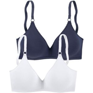 Petite Fleur - Bralette - Marine + Wit - Katoen - Set van 2