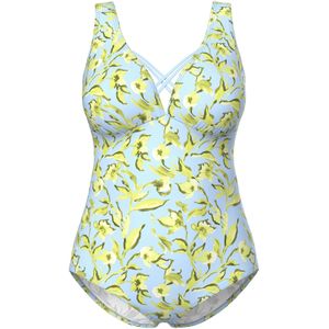 Ulla Popken Badpak  pastelblauw / lichtgeel / grasgroen