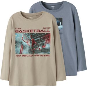 NAME IT Shirt 'NKMVOTO'  saffier / duifblauw / stone grey / donkerrood