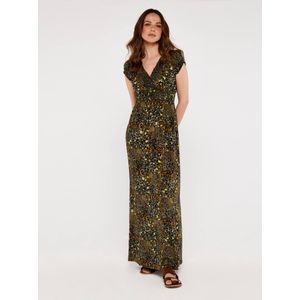 Apricot Jurk  pasteelgeel / kaki / oranje / zwart