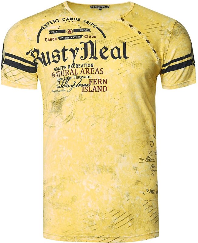 Rusty Neal - T-shirt - Met Knoopjes aan de Zijkant - Logo-print