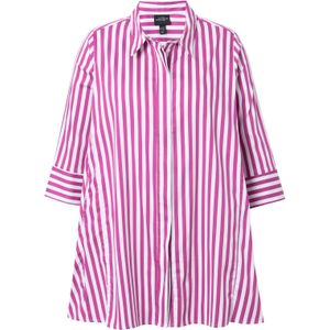 Ulla Popken - Blouse - Magenta/Wit - Klassieke Blouse - Driekwart Mouw