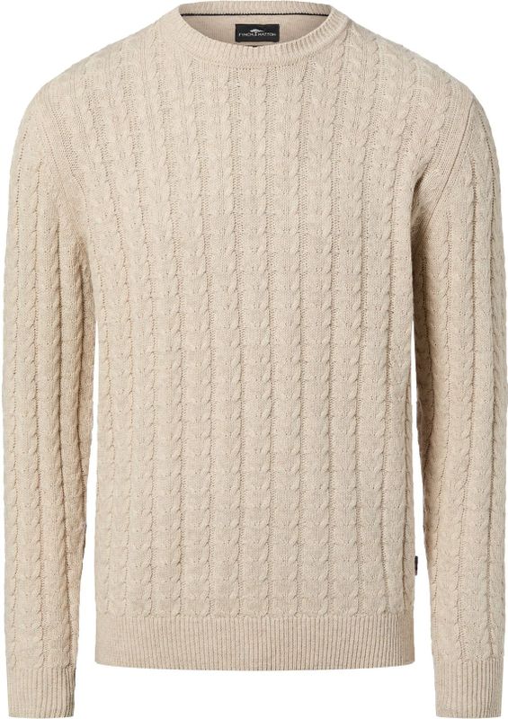 FYNCH-HATTON - Gebreide Trui - New Offwhite - Met Kabelmotief en Wol