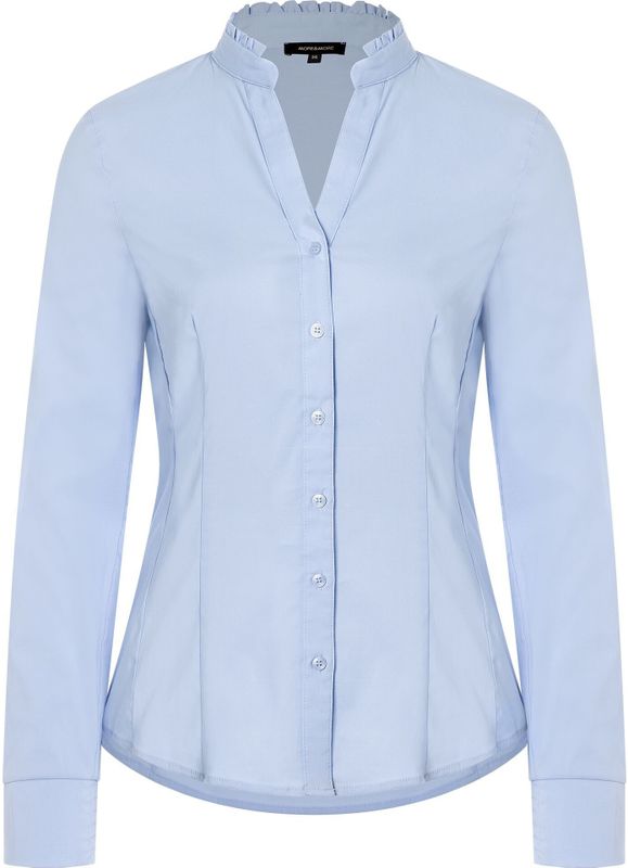MORE & MORE - Klassieke Blouse - Lichtblauw - Katoen - Slanke Pasvorm, Lange Mouw