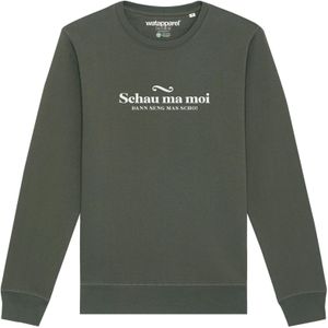 Watapparel Sweatshirt 'Schau ma moi dann seng mas scho'  kaki / donkergroen / wit