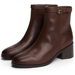 Tommy Hilfiger - TH BUCKLE RIDING MID HEEL BOOTIE - Donkerbruin - Enkellaarsjes