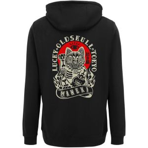 Oldskull Trui 'Asian Rebel Cat Kanji'  pasteelgeel / rood / zwart