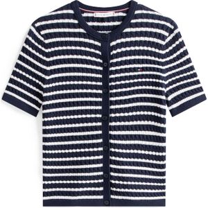 TOMMY HILFIGER - Gebreid Vest - Navy/Wit - Kwartmouw - Ronde Hals