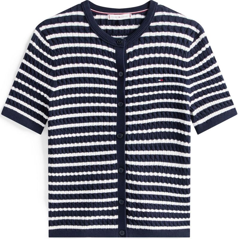 TOMMY HILFIGER - Gebreid Vest - Navy/Wit - Kwartmouw - Ronde Hals