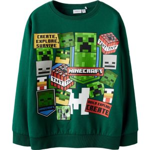 NAME IT Sweatshirt 'NKMNeven Minecraft'  grijs / groen / donkergroen / rood / wit