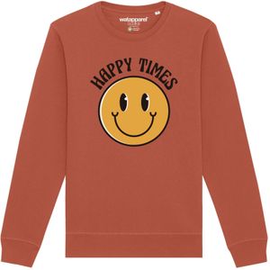 Watapparel Sweatshirt ' Happy times smiley emoji '  lichtbruin / geel / zwart / wit
