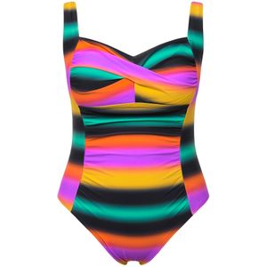 Ulla Popken Badpak  geel / groen / orchidee / oranje / zwart