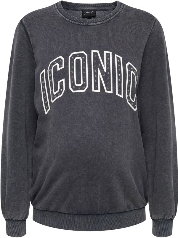 Only Maternity Sweatshirt 'OLMQUOTE'  donkergrijs / wit
