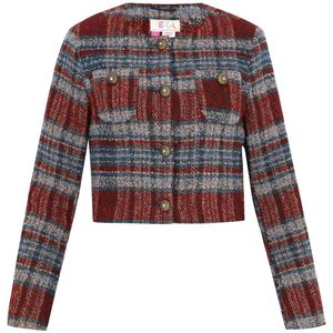 IZIA - Gebreid Vest - Beige Lichtblauw Karmijnrood Zwart - Knoopsluiting - Lange Mouw