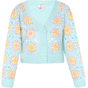 IZIA Gebreid vest  turquoise / geel / lavendel / rosa