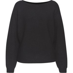 Sierknopen - Gebreide Trui - Zwart - Ronde Hals - Vleermuismouwen