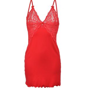 Vivisence - Nachthemd - Rood - Viscose - Kant - Strik - Figuur-knuffelend