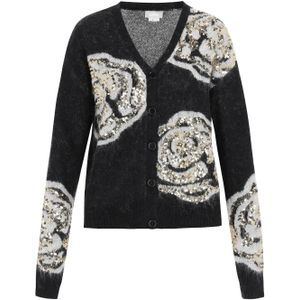 Usha Gebreid vest  crème / zwart