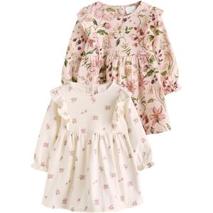 Next Jurk  crème / donkergroen / poederroze / pastelroze