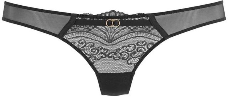 LASCANA - String - Zwart - Effen - Kant - Licht Transparant - Mid Waist