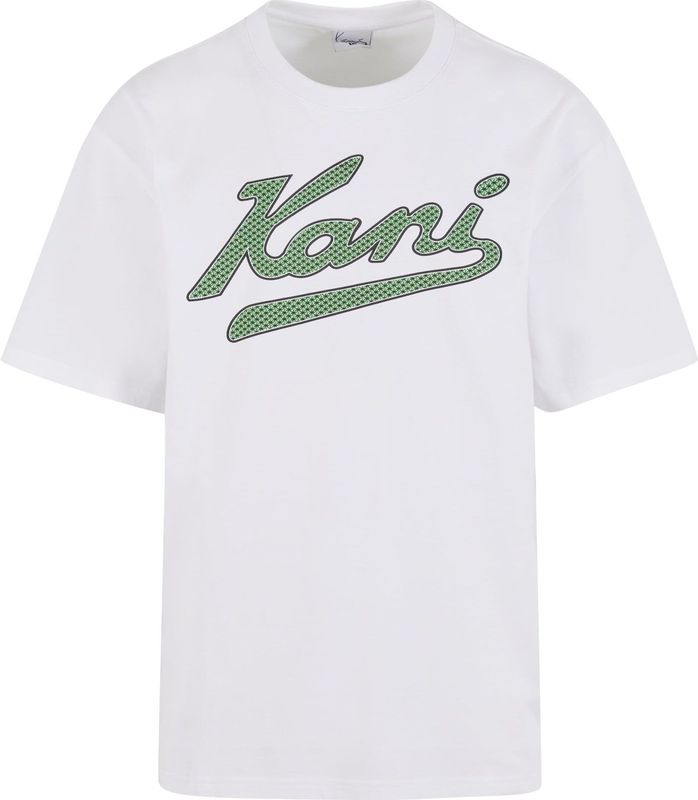 Karl Kani - Shirt - Groen/Wit - Katoen - Ronde Hals - Halve Mouw