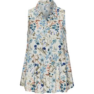 Buffalo - Top - Crème/Blauw gedessineerd - Met Bloemenprint