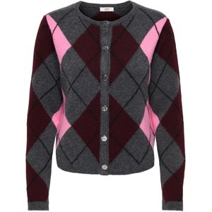JDY Gebreid vest 'JDYRUE'  grijs / rosa / bourgogne