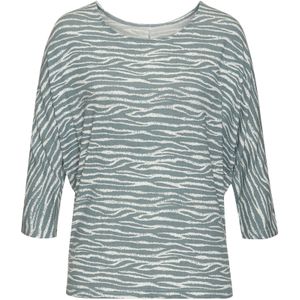 Grijsblauw - Shirt - Viscose - Ronde Hals - 3/4-Mouwen