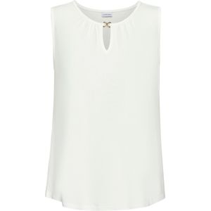 Elegante Blousetop - Crème - Mouwloos - V-hals - Met Goudkleurige Accessoire