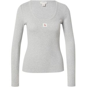 Calvin Klein - LS WOVEN LABEL 2X2 RIB SCOOP NEC - Shirt - History Grey Heather - Lange Mouwen