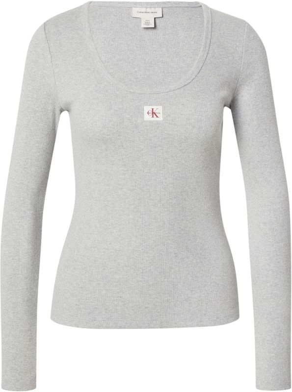 Calvin Klein - LS WOVEN LABEL 2X2 RIB SCOOP NEC - Shirt - History Grey Heather - Lange Mouwen