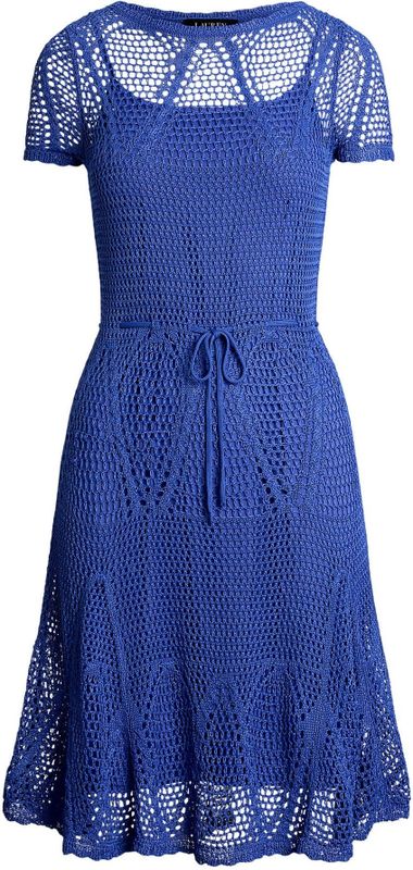 Lauren Ralph Lauren - Gebreide Jurk - Blauw - Knielengte - Slanke Pasvorm