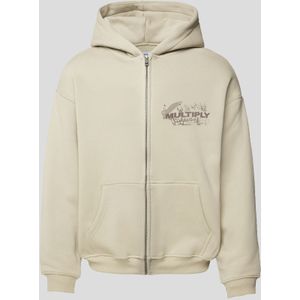 Multiply Apparel Sweatvest 'BULLETIN'  beige / chocoladebruin / offwhite